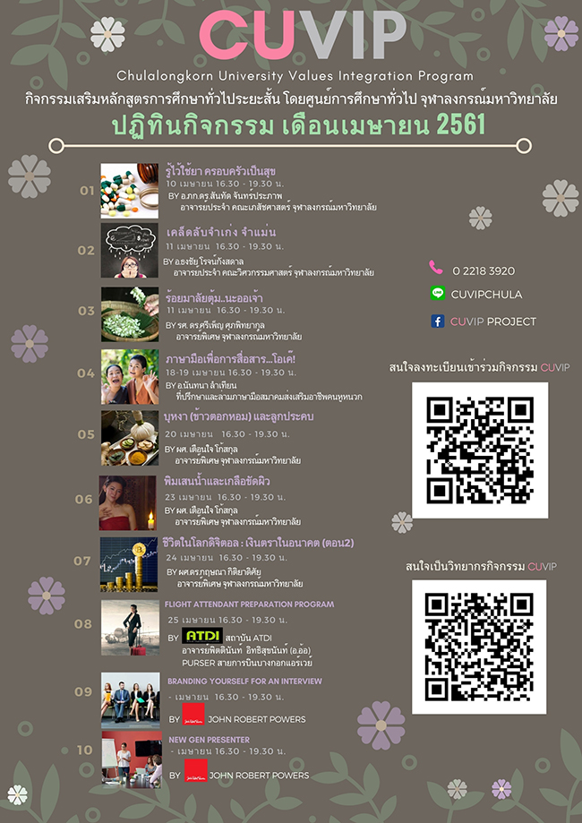 กิจกรรม CUVIP เดือนเมษายน 2561