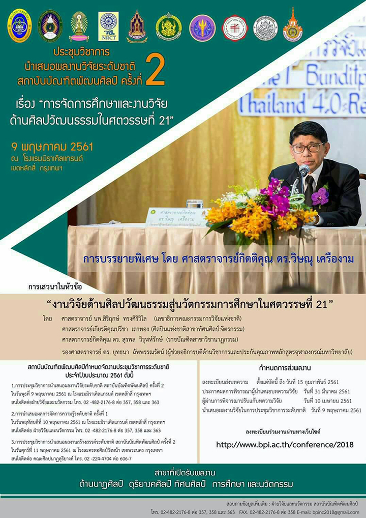 ประชุมวิชาการนำเสนอผลงานวิจัยระดับชาติ “การจัดการศึกษาและงานวิจัยด้านศิลปวัฒนธรรมในศตวรรษที่ 21”