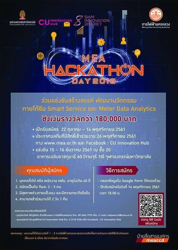 การแข่งขันสร้างสรรค์ พัฒนานวัตกรรม MEA HACKATHON DAY 2018
