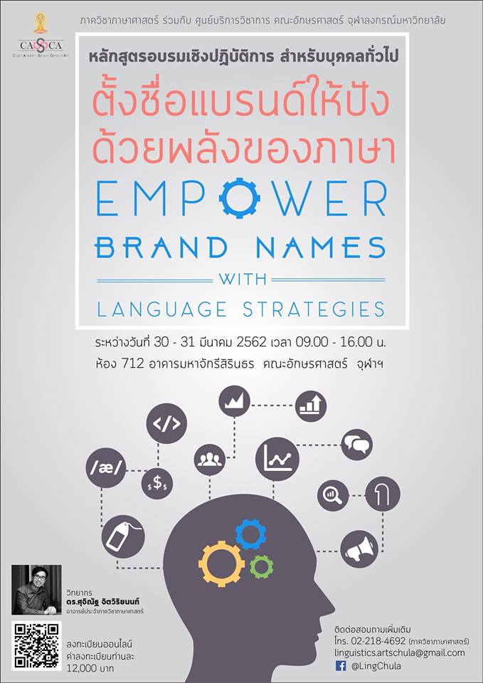 การอบรมเชิงปฏิบัติการ สำหรับบุคคลทั่วไป “ตั้งชื่อแบรนด์ให้ปัง ด้วยพลังของภาษา”