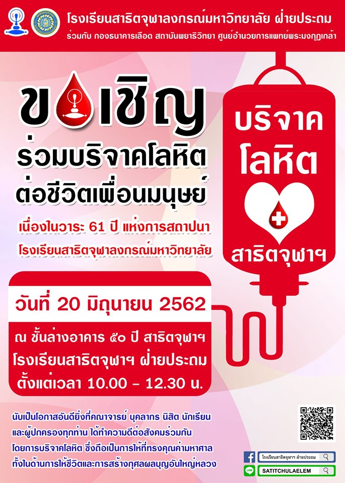 ขอเชิญร่วม “บริจาคโลหิต สาธิตจุฬาฯ”