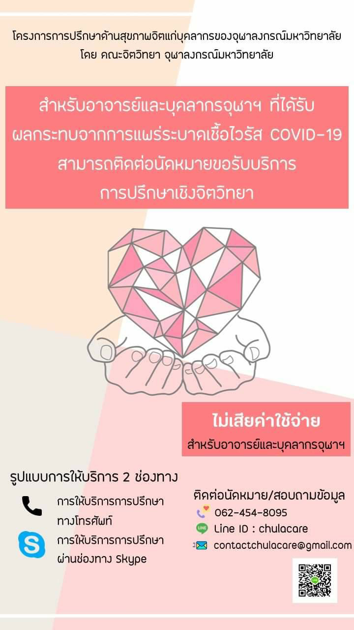 โครงการ “การปรึกษาด้านสุขภาพจิตแก่บุคลากรจุฬาฯ” ที่ได้รับผลกระทบจาก COVID-19