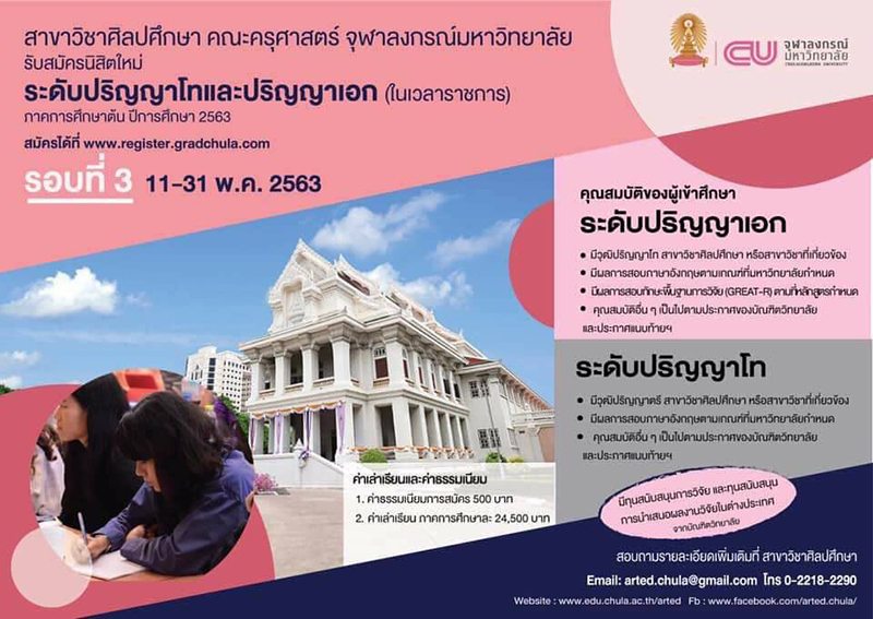 คณะครุศาสตร์ จุฬาฯ รับสมัครหลักสูตรปริญญาโท-เอก สาขาวิชาศิลปศึกษา