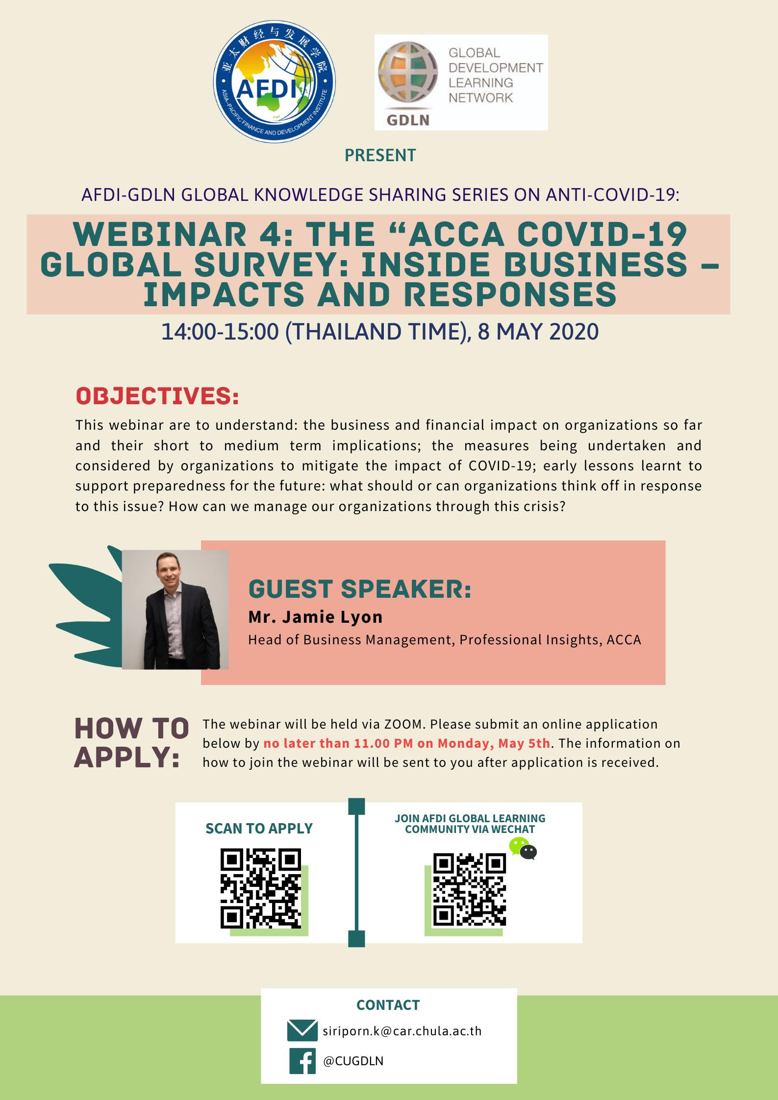 สัมมนาทางไกลจากจีน “แนวโน้มเศรษฐกิจโลกกับ COVID-19” Webinar 4: on the “ACCA Covid-19 global survey: inside business – impacts and responses