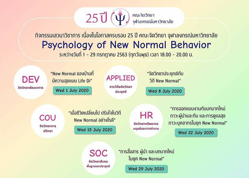 เสวนาวิชาการครบรอบ 25 ปีคณะจิตวิทยา จุฬาฯ “Psychology of New Normal Behavior”