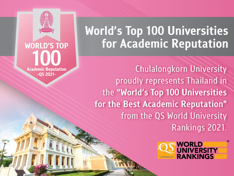 Chula Makes World’s Top 100 Universities for Academic Reputation in QS World University Rankings 2021