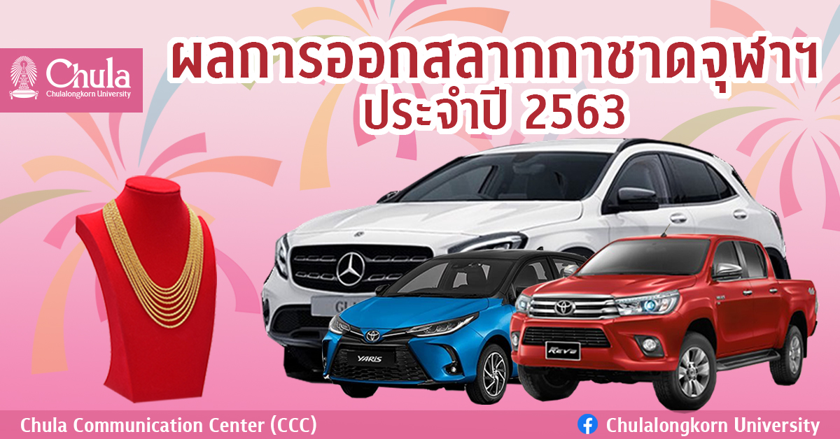 ผลการออกสลากกาชาดจุฬาฯ ประจำปี 2563 วันอังคารที่ 22 ธันวาคม 2563 เวลา 15.00 น. ณ อาคารแพทยพัฒน์ คณะแพทยศาสตร์ จุฬาลงกรณ์มหาวิทยาลัย