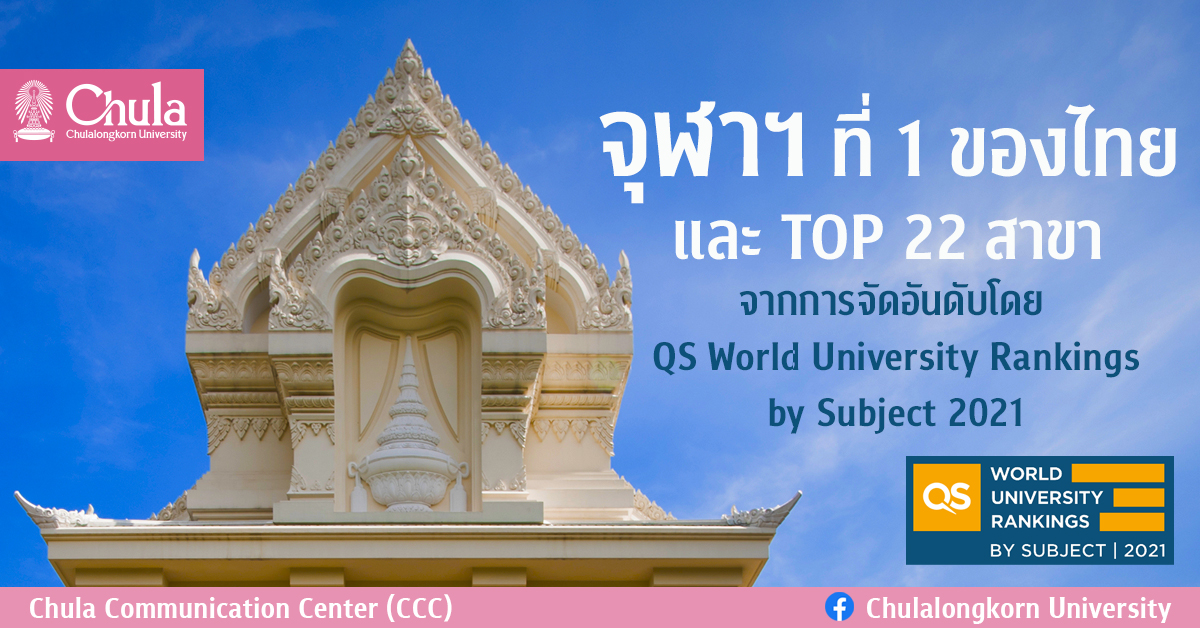 จุฬาฯ ที่ 1 ของไทย และ TOP 22 สาขา จากการจัดอันดับโดย QS World University Rankings by Subject 2021