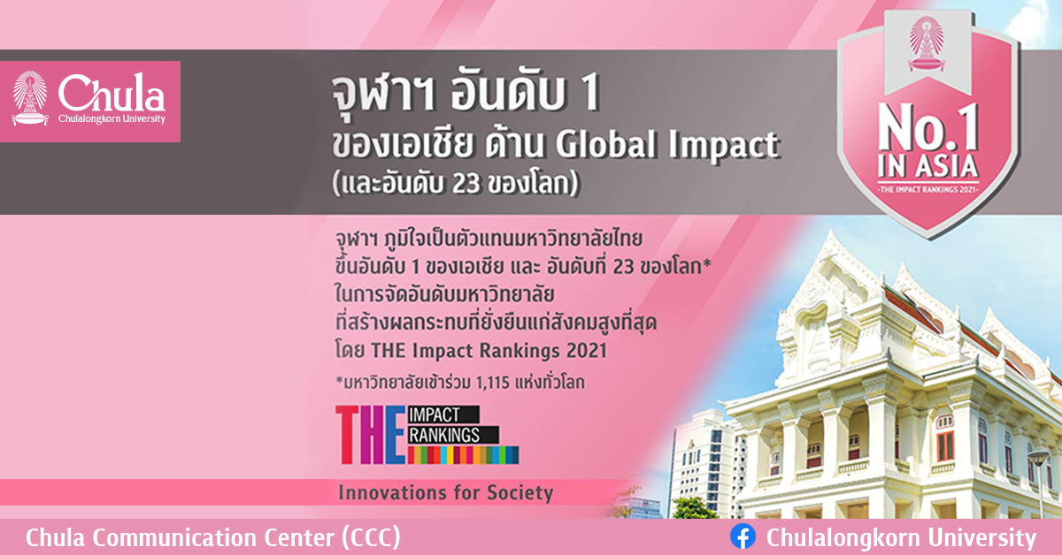 จุฬาฯ ภูมิใจตัวแทนไทยผงาดมหาวิทยาลัยแห่งความยั่งยืน อันดับ 1 ในเอเชีย อันดับ 23 ของโลก