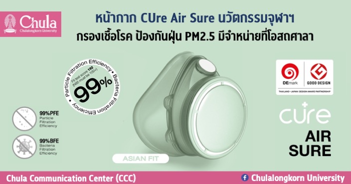หน้ากาก CUre Air Sure นวัตกรรมจุฬาฯ กรองเชื้อโรค ป้องกันฝุ่น PM2.5 มีจำหน่ายที่โอสถศาลา