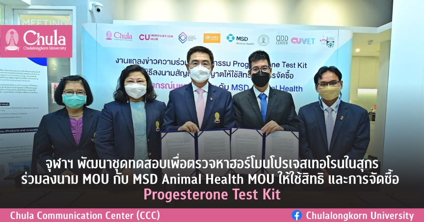 จุฬาฯ พัฒนาชุดทดสอบเพื่อตรวจหาฮอร์โมนโปรเจสเทอโรนในสุกร ร่วมลงนาม MOU กับ MSD Animal Health ให้ใช้สิทธิ และการจัดซื้อ Progesterone Test Kit