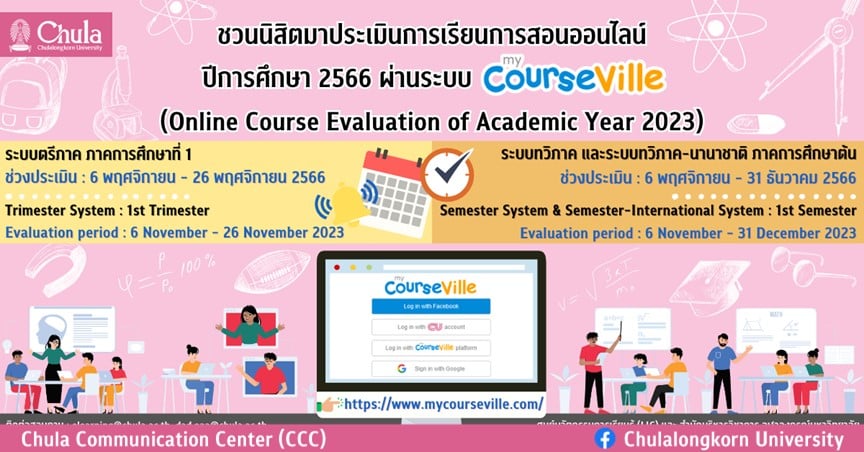 เชิญชวนนิสิตจุฬาฯ ร่วมประเมินการเรียนการสอนออนไลน์ผ่านระบบ myCourseVille