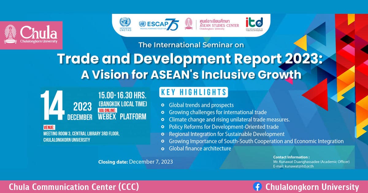 The International Seminar on “Trade and Development Report 2023:  A Vision for ASEAN’s Inclusive Growth”