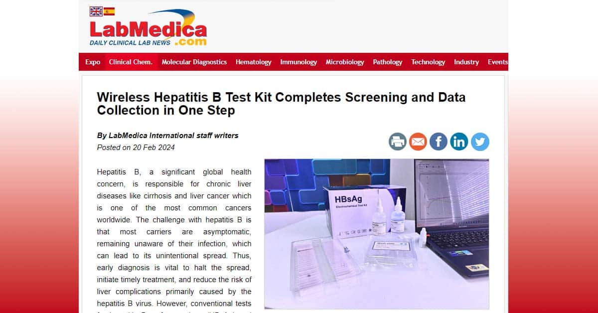 LabMedica: Wireless Hepatitis B Test Kit Completes Screening and Data Collection in One Step