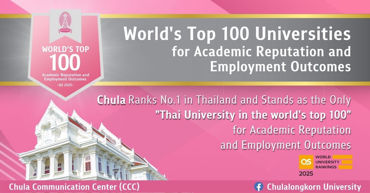 Chula Ranks No.1 in Thailand and Stands as the Only Thai University in the World’s Top 100 for Academic Reputation and Employment Outcomes in QS World University Rankings 2025 