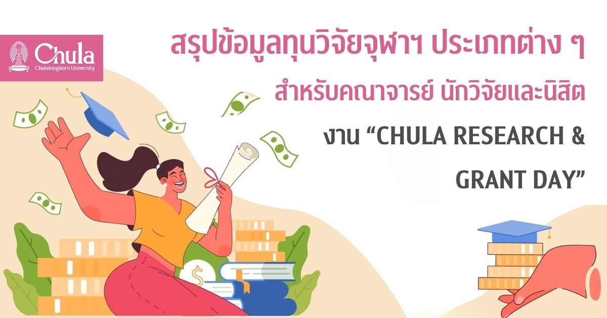 สรุปข้อมูลทุนวิจัยจุฬาฯ ประเภทต่าง ๆ สำหรับคณาจารย์ นักวิจัยและนิสิต งาน “Chula Research & Grant Day”