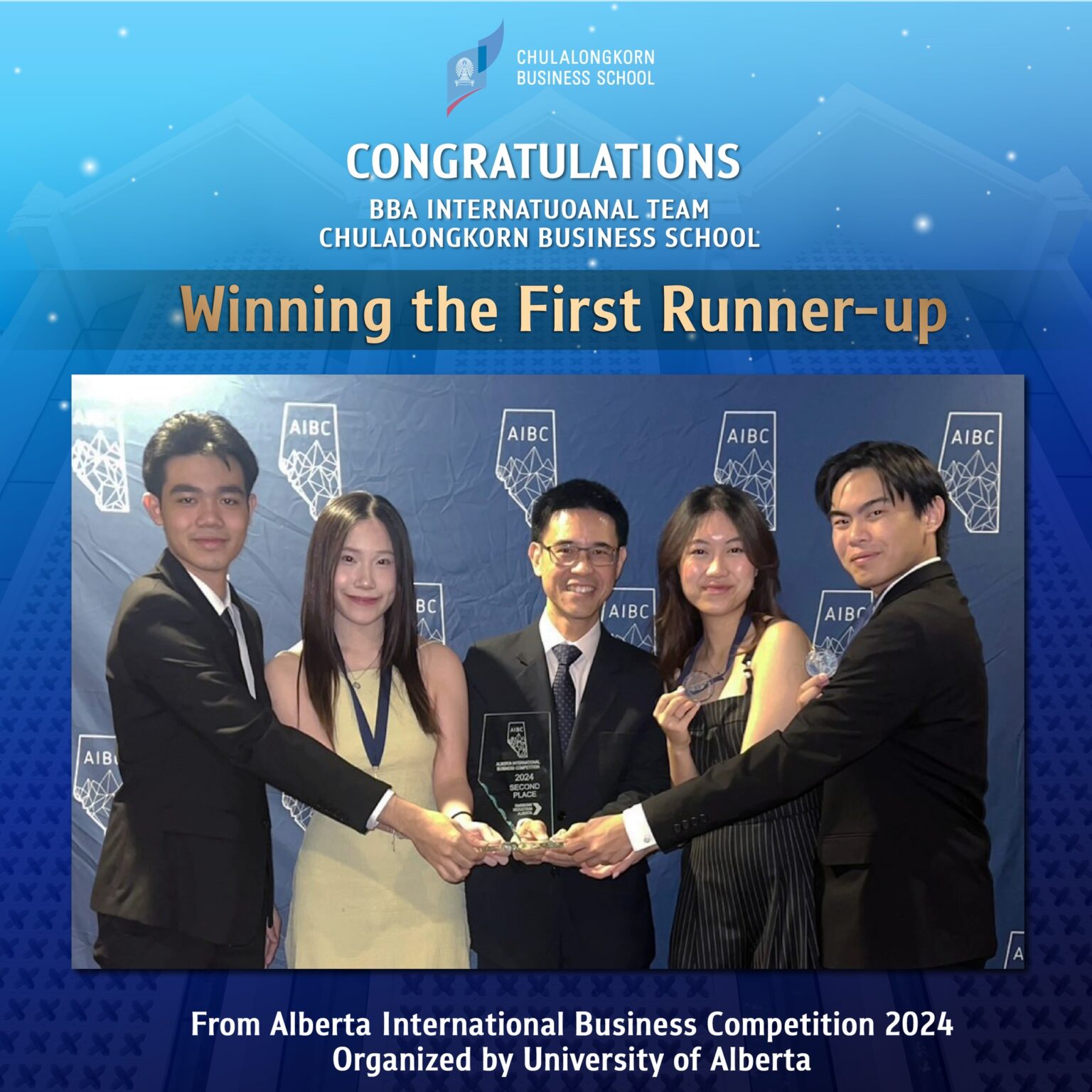 Chula Students from the BBA Program, Faculty of Commerce and Accountancy Win First Runner-Up at the Alberta International Business Competition 2024 in Canada 