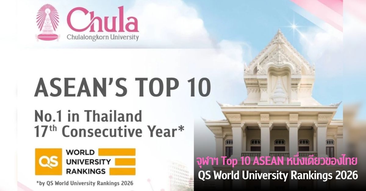 จุฬาฯ ติดอันดับ Top 10 ASEAN หนึ่งเดียวมหาวิทยาลัยไทยโดย QS World University Rankings 2026