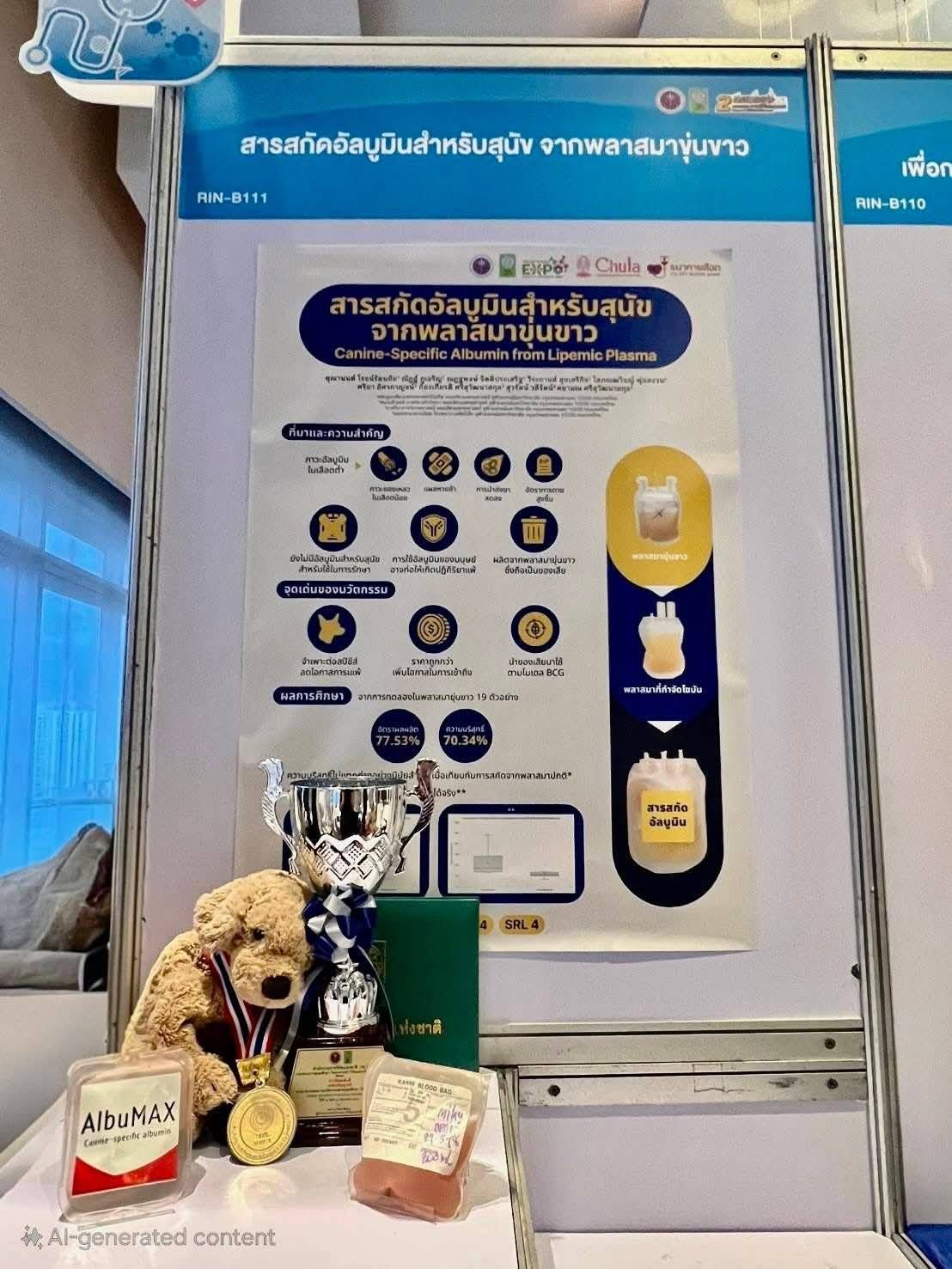 “Albumin Extract for Dogs from Lipemic Plasma” by Chula Students and Faculty Wins Gold Medal and Innovation Award at Thailand Research Expo 2025