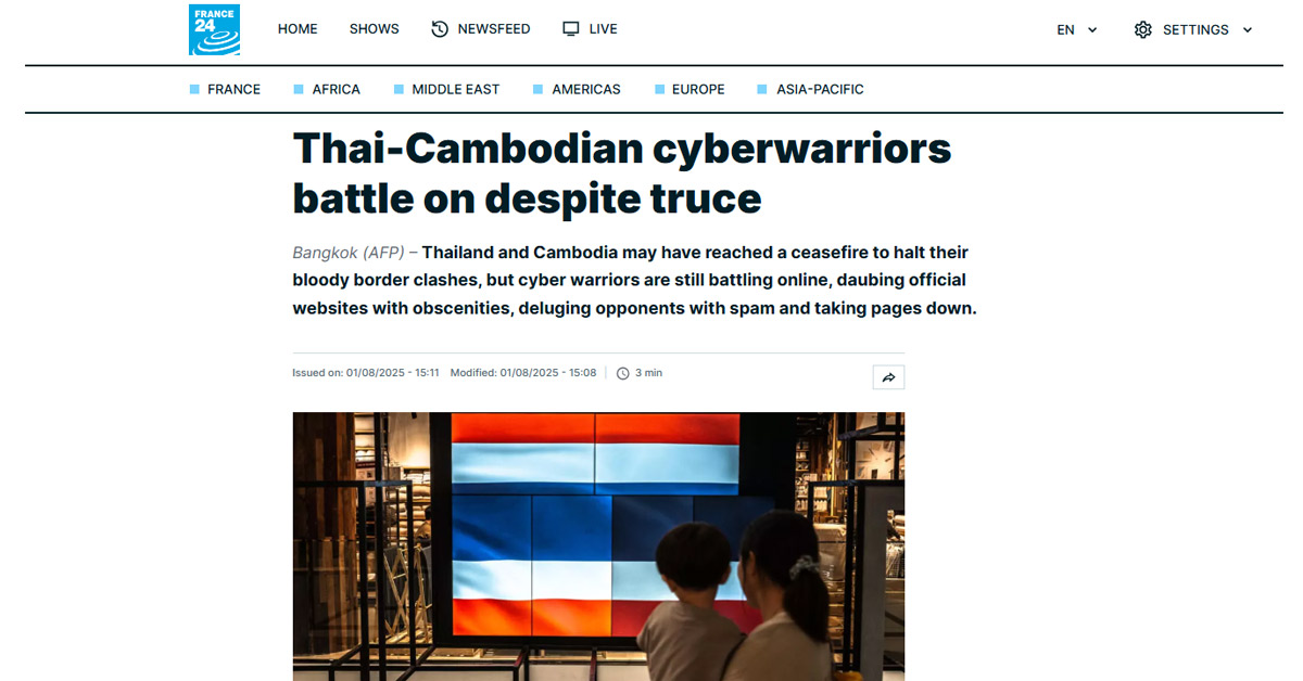 [AFP] Thai-Cambodian Cyberwarriors Battle on Despite Truce