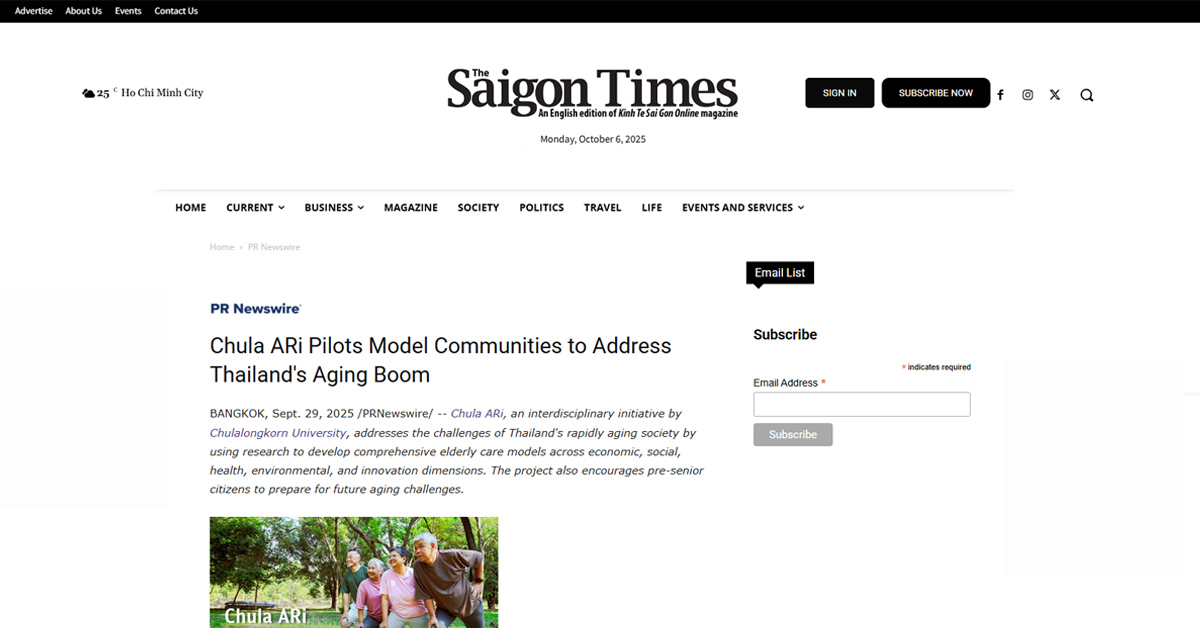 [The Saigon Times] Chula ARi Pilots Model Communities to Address Thailand’s Aging Boom