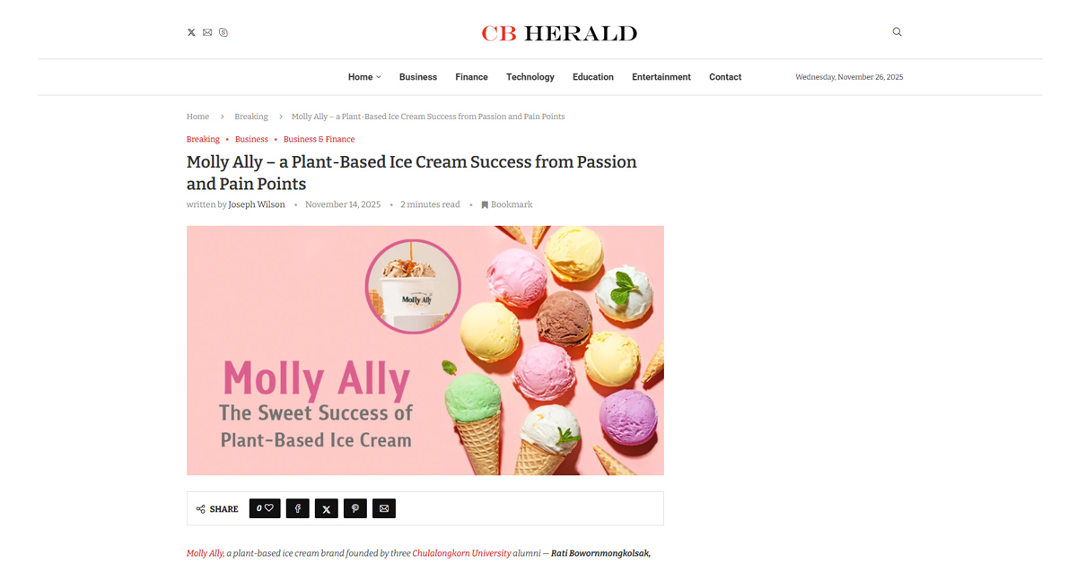 [CB Herald] Molly Ally – a Plant-Based Ice Cream Success from Passion and Pain Points