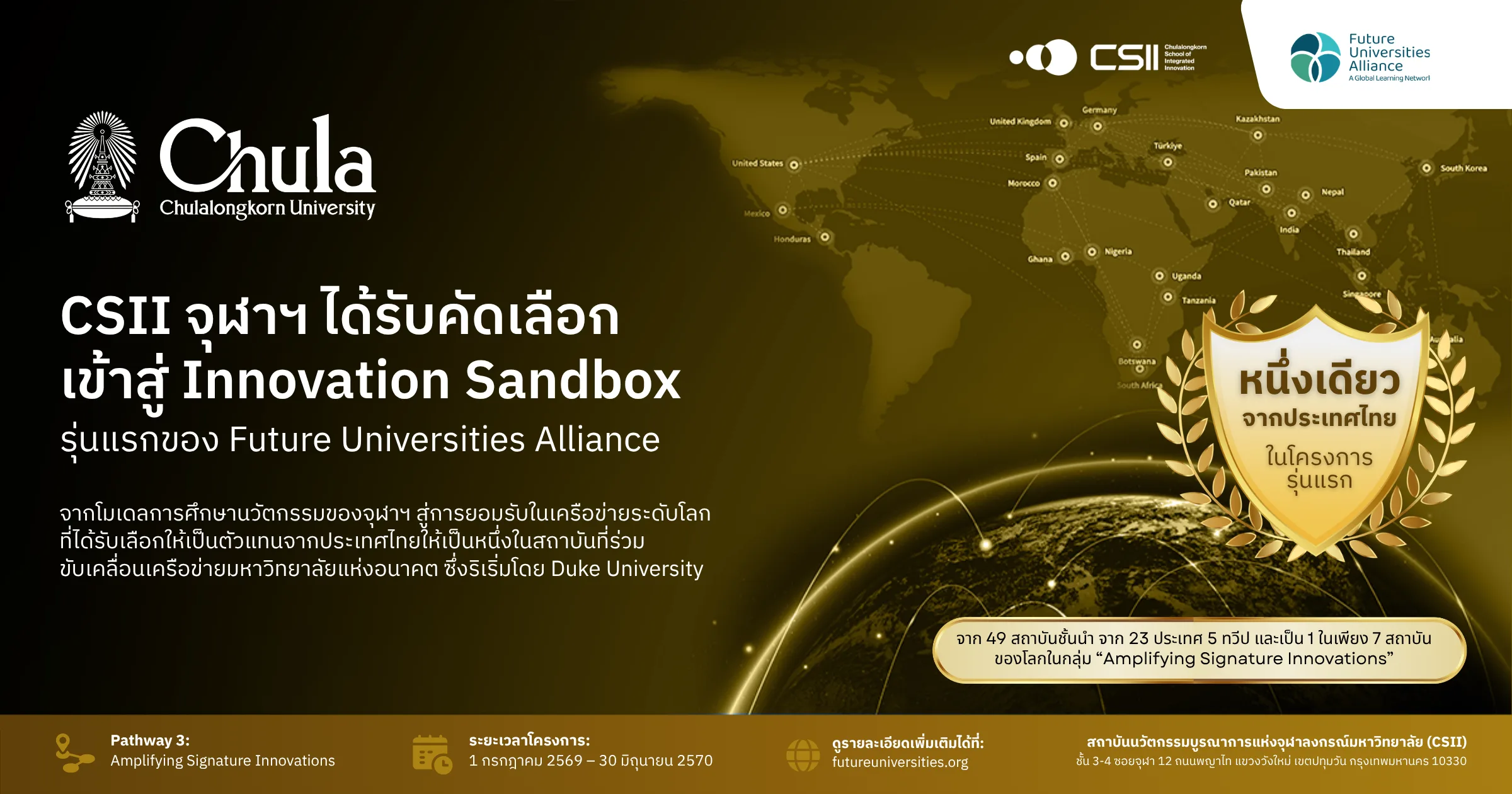 สถาบันนวัตกรรมบูรณาการ จุฬาฯ ได้รับคัดเลือกเข้าสู่Innovation Sandbox รุ่นแรกของ Future Universities Alliance