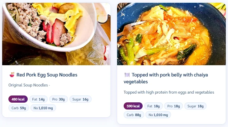 Sugar-reduced Egg Noodle Soup with Soft-Boiled Egg & BBQ Pork and Braised Noodles enriched with Chaya and Enzyme-crafted Chaya Umami, Topped with Three-Style Pork 