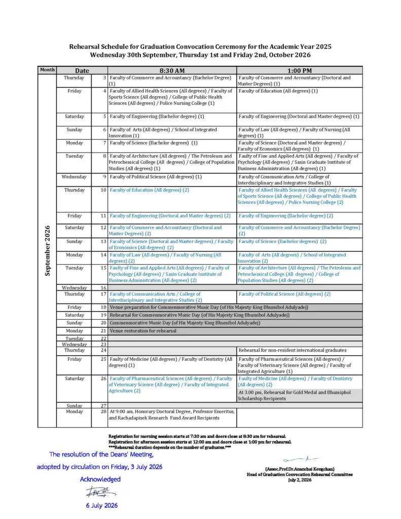 Chula Graduation Ceremony, Rehearsals, Photo Schedule 2025 ...