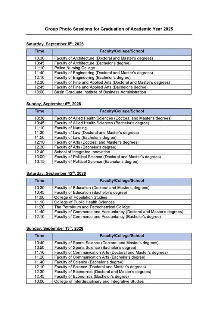 Chula Graduation Ceremony, Rehearsals, Photo Schedule 2025 ...