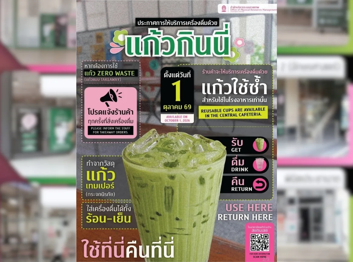 จุฬาฯ ใช้ “แก้วกินนี่” ใน 8 โรงอาหารส่วนกลางของจุฬาฯ 1 ต.ค.นี้