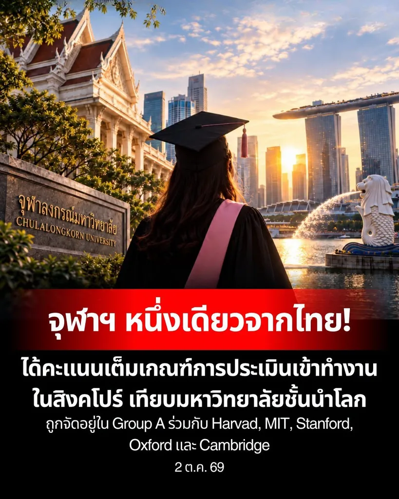จุฬาฯ หนึ่งเดียวจากไทย ได้คะแนนเต็มเกณฑ์การประเมินเข้าทำงานในสิงคโปร์